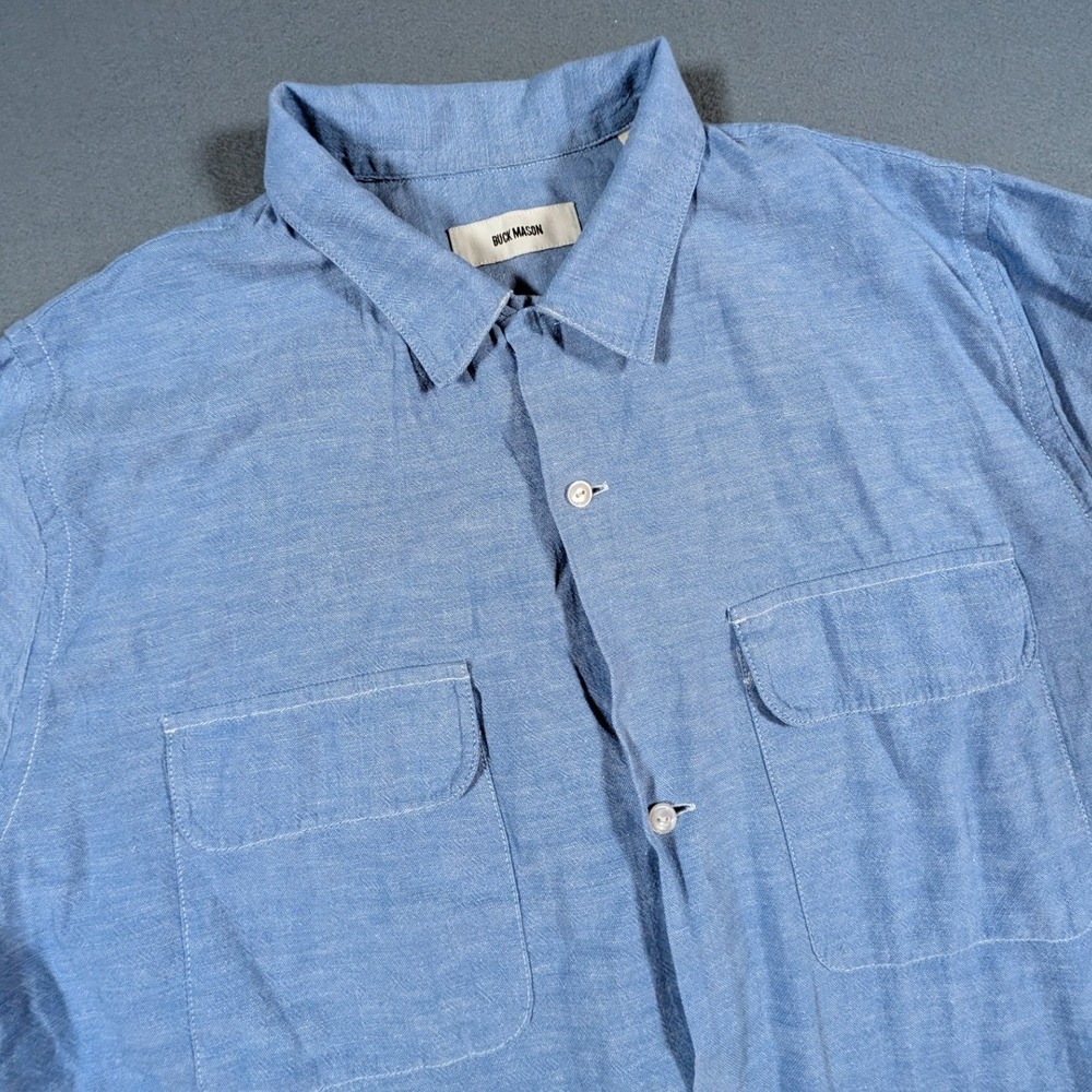 Buck Mason Draped Linen Deuce Coupe Camp Shirt Mens Large Short Sleeve Pockets
